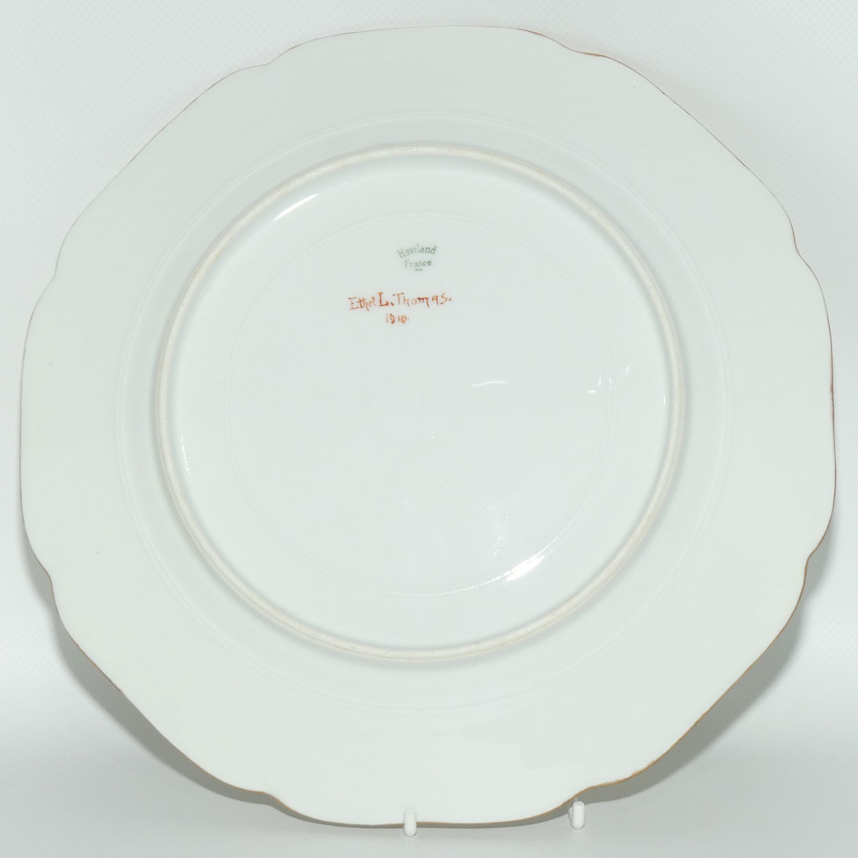 Early Australian China Painted plate decorated with Birds and crested initials | 26cm | #2 | by Ethel L Thomas 1910