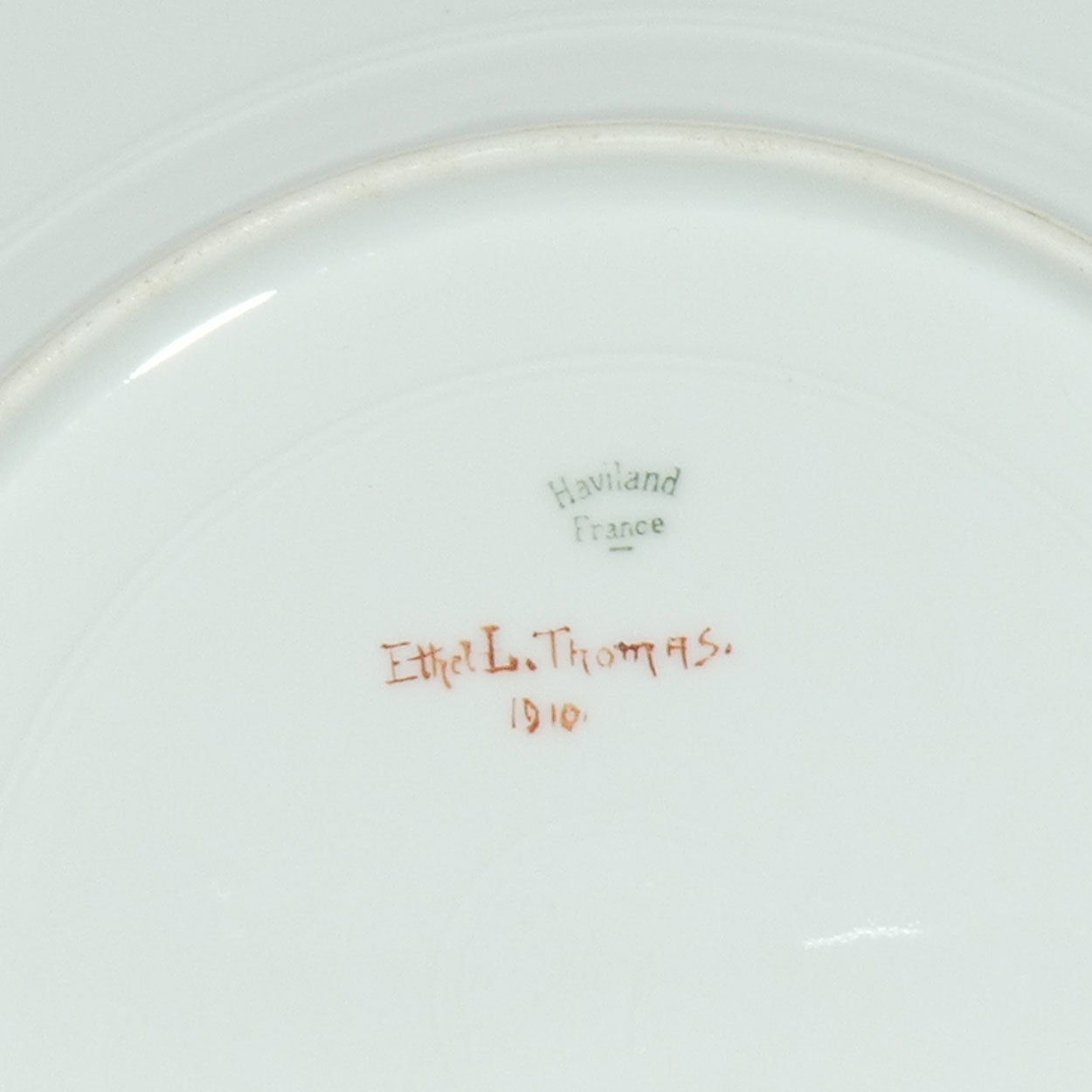 Early Australian China Painted plate decorated with Birds and crested initials | 26cm | #2 | by Ethel L Thomas 1910