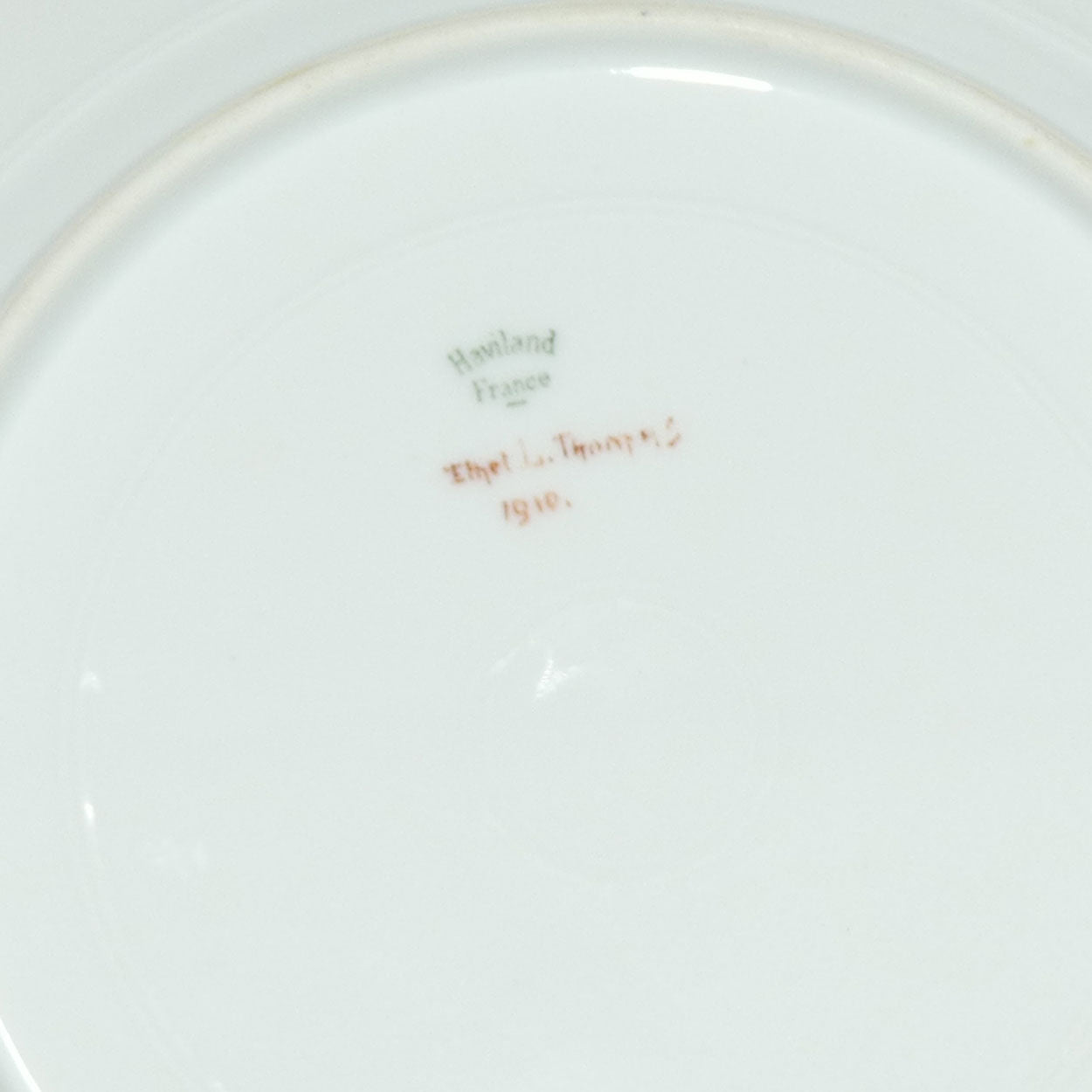 Early Australian China Painted plate decorated with Birds and crested initials | 26cm | #4 | by Ethel L Thomas 1910