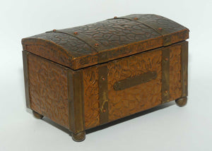 Arts and Crafts era Beaten Copper Tea Caddy in the shape of Treasure Chest