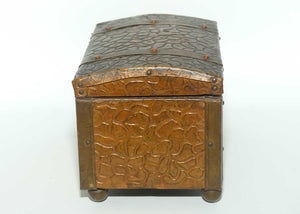 Arts and Crafts era Beaten Copper Tea Caddy in the shape of Treasure Chest