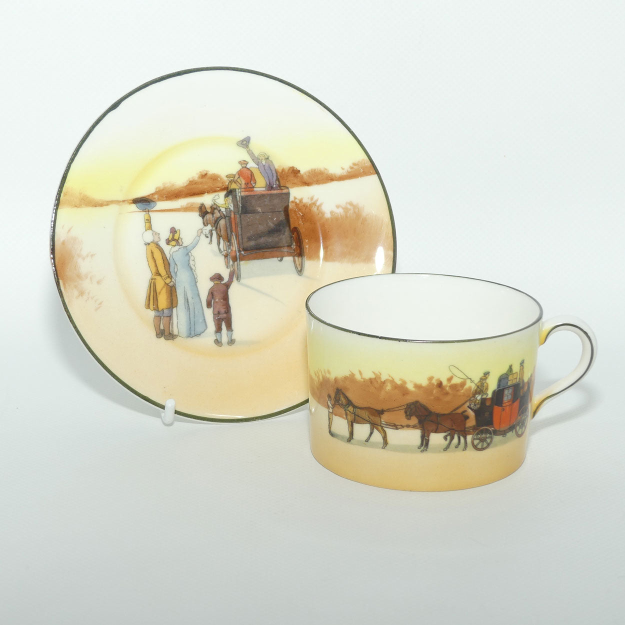 Royal Doulton Coaching Days cylindrical shape tea can and saucer E3804