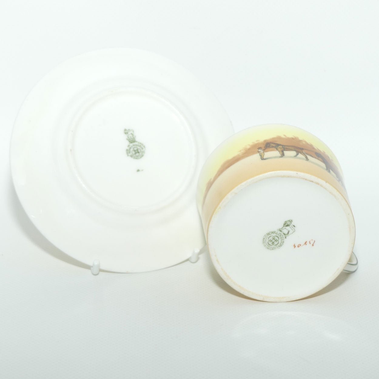 Royal Doulton Coaching Days cylindrical shape tea can and saucer E3804