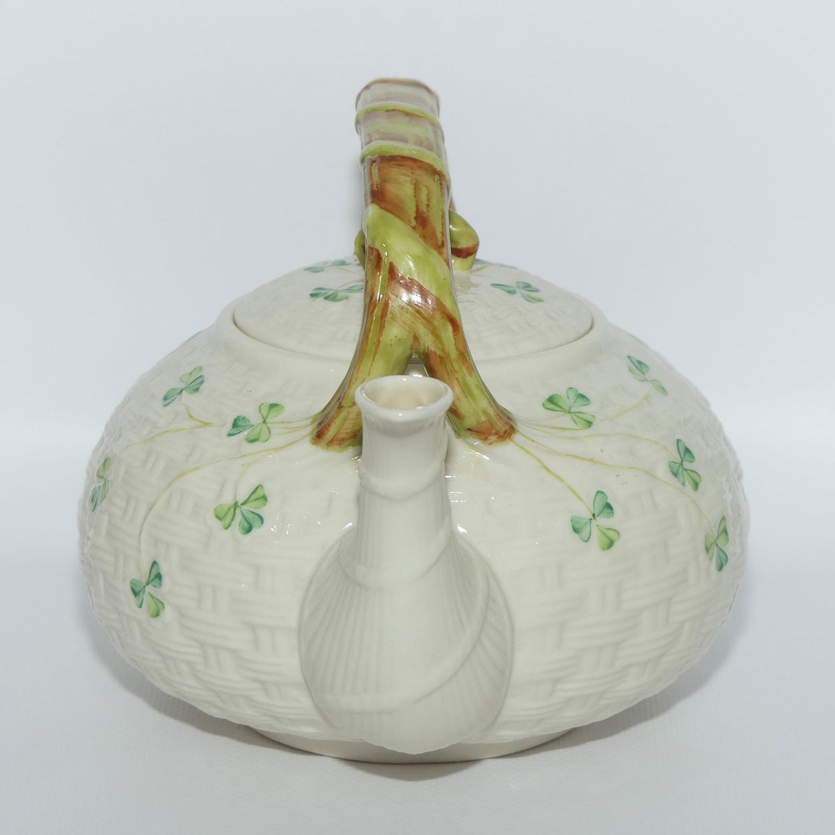Belleek Shamrock Basket Weave Tea Kettle | 3rd Green mark