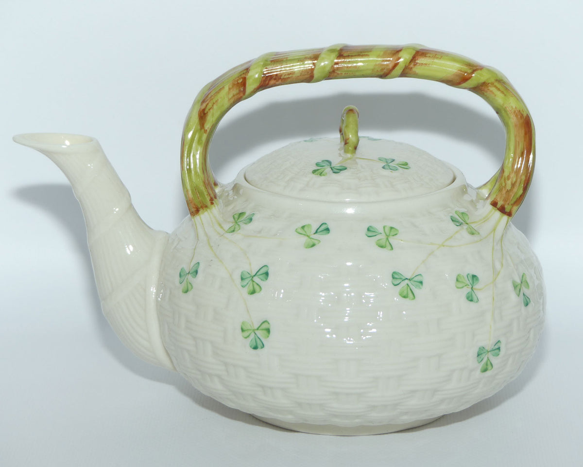 Belleek Shamrock Basket Weave Tea Kettle | 3rd Green mark