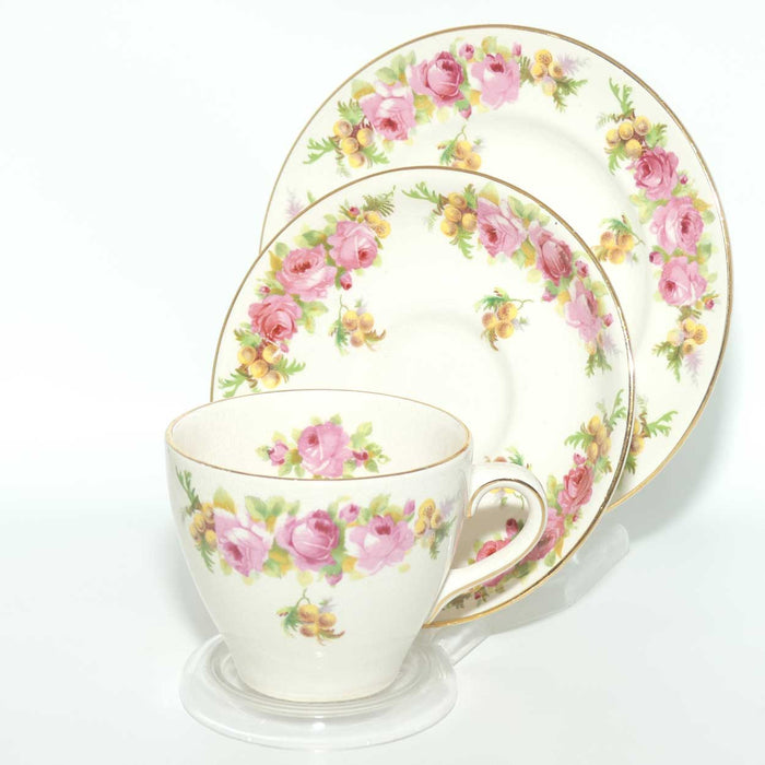 Royal Doulton Roses and Wattle tea trio