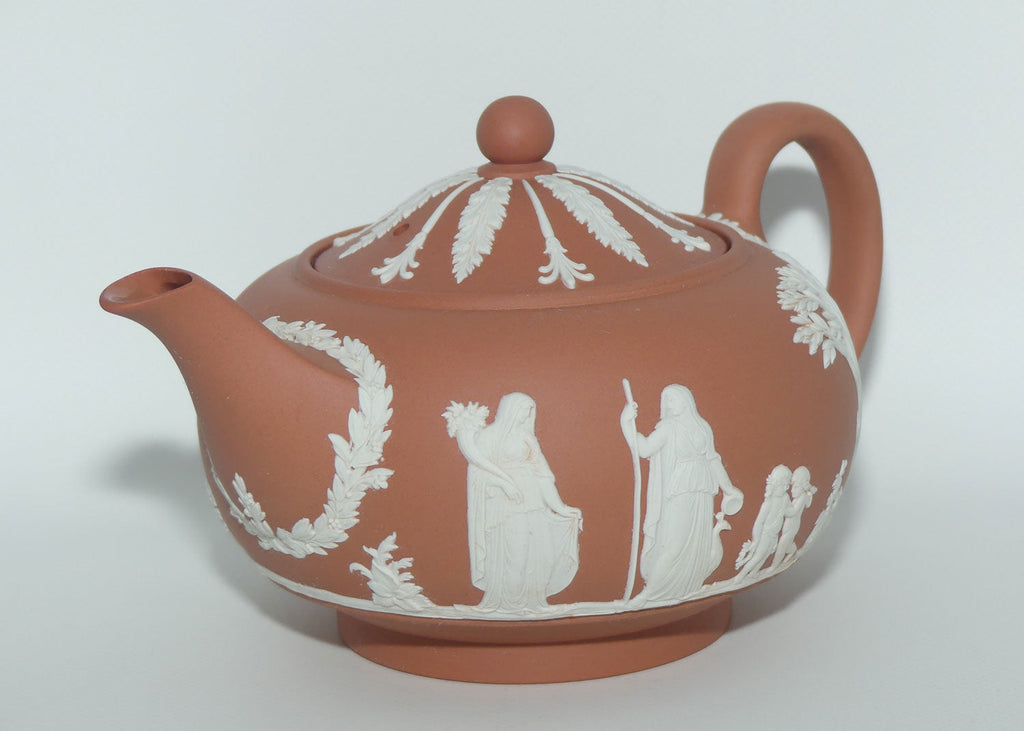 Wedgwood Jasper | White on Terracotta tea pot depicting Grecian Maidens