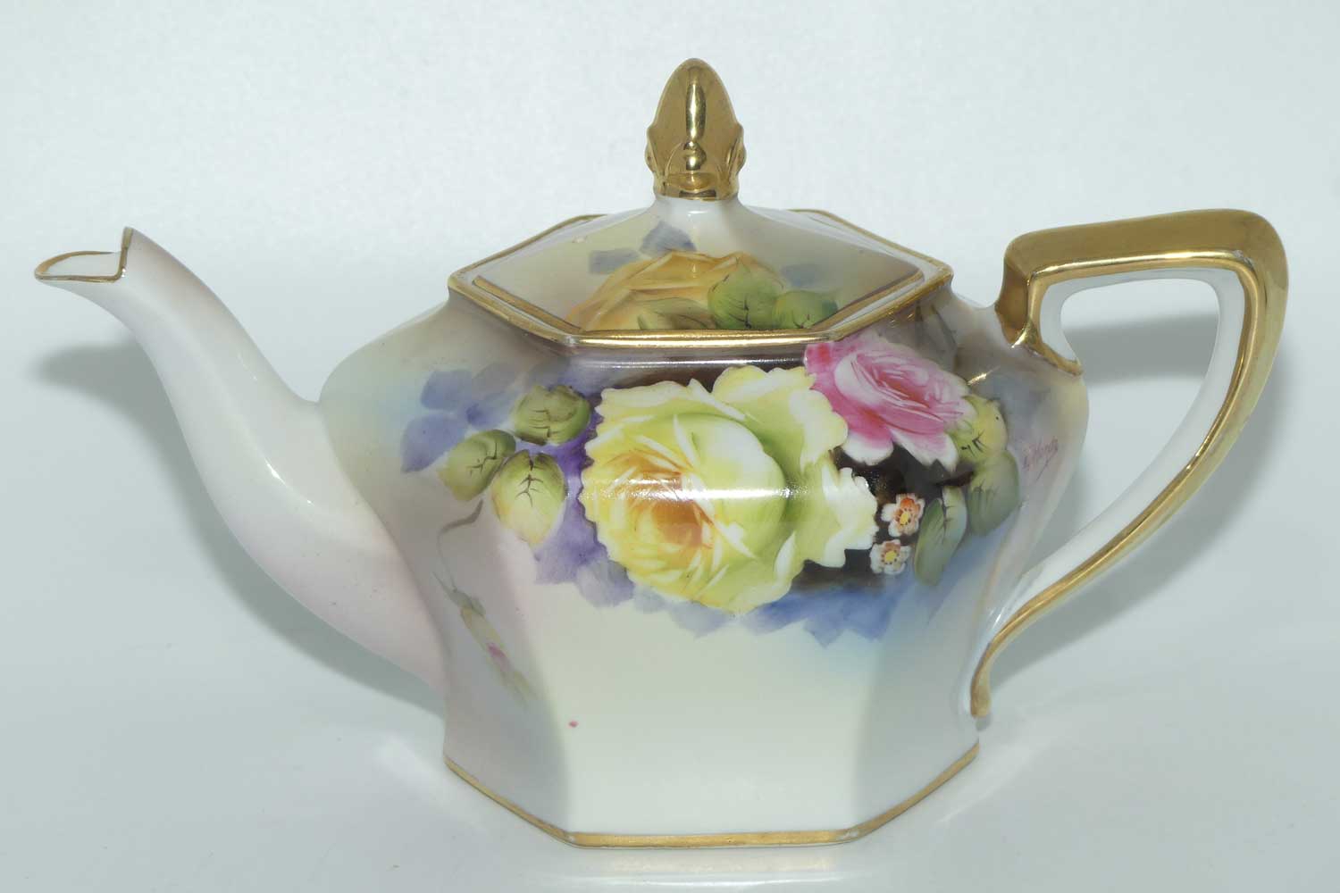 early Noritake Hand Painted by F Honda 3 piece floral decorated tea pot set