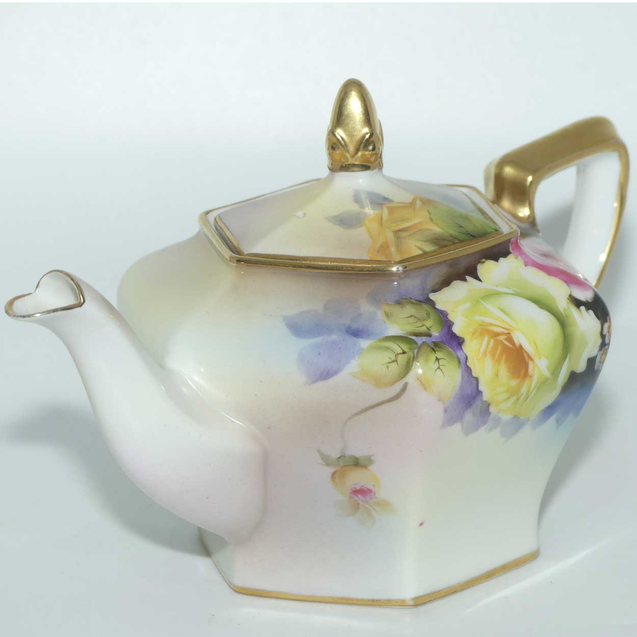 early Noritake Hand Painted by F Honda 3 piece floral decorated tea pot set