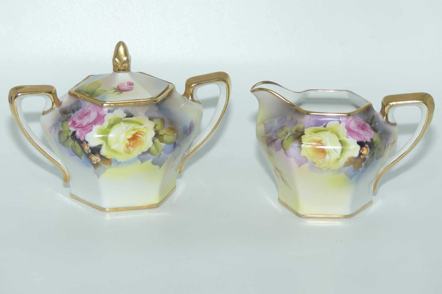 early Noritake Hand Painted by F Honda 3 piece floral decorated tea pot set