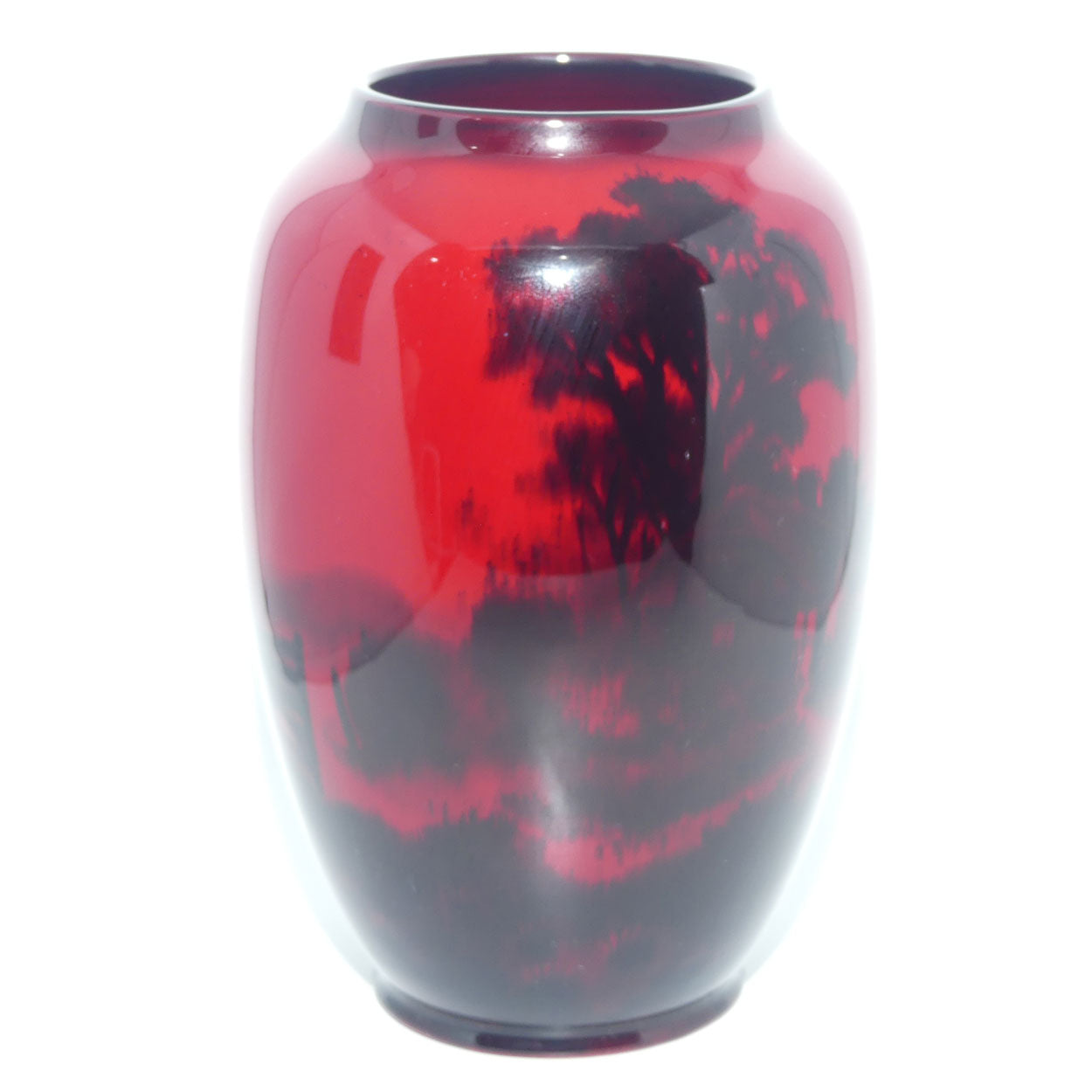 Royal Doulton Flambe ovoid vase | Country Cottages and Lake | signed Fred Moore