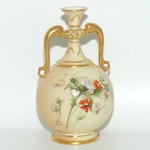 Royal Worcester Blush Ivory hand painted thistle bulbous handled vase