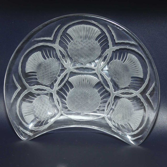 Lalique France crescent shaped dish | Scotch Thistle pattern