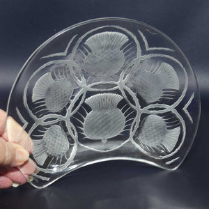 Lalique France crescent shaped dish | Scotch Thistle pattern