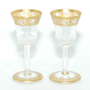 St Louis Crystal France Pair of Thistle Liqueurs | Gilt Open Border