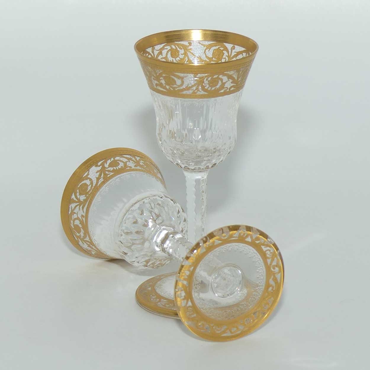 St Louis Crystal France Pair of Thistle Liqueurs | Gilt Open Border