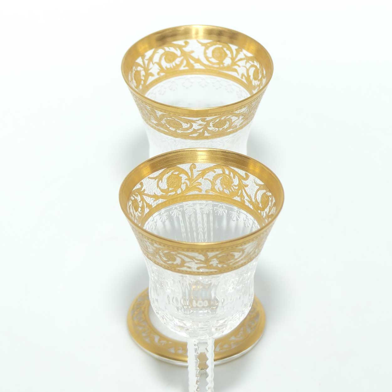 St Louis Crystal France Pair of Thistle Liqueurs | Gilt Open Border
