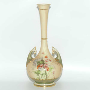 Royal Worcester Blush Ivory Scotch Thistle narrow neck and handled bulbous vase