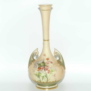 Royal Worcester Blush Ivory Scotch Thistle narrow neck and handled bulbous vase