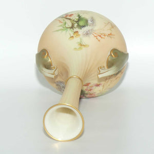 Royal Worcester Blush Ivory Scotch Thistle narrow neck and handled bulbous vase