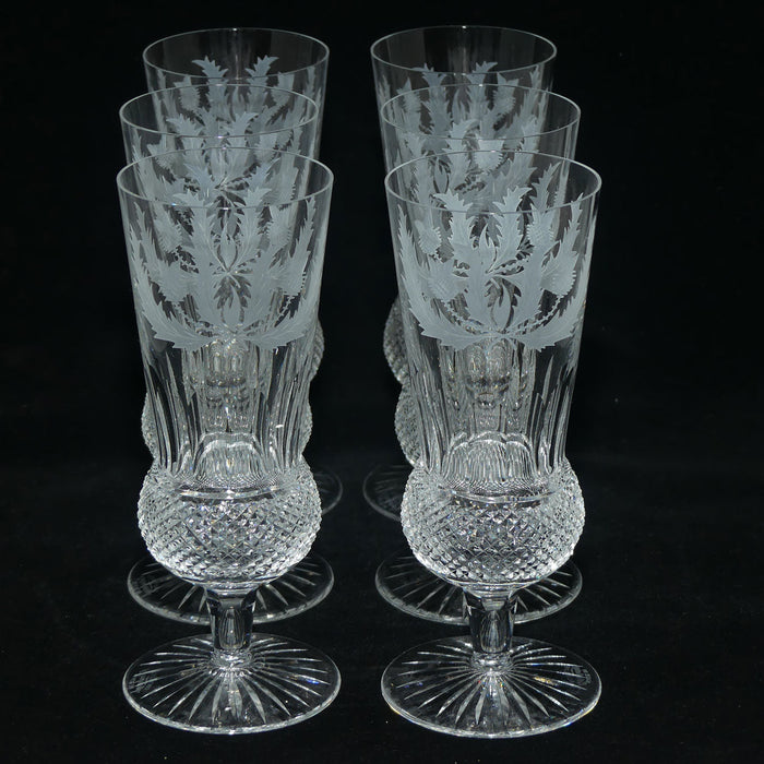 Edinburgh Crystal Thistle pattern set of 6 tall Champagne flutes | 17.5cm | 200ml