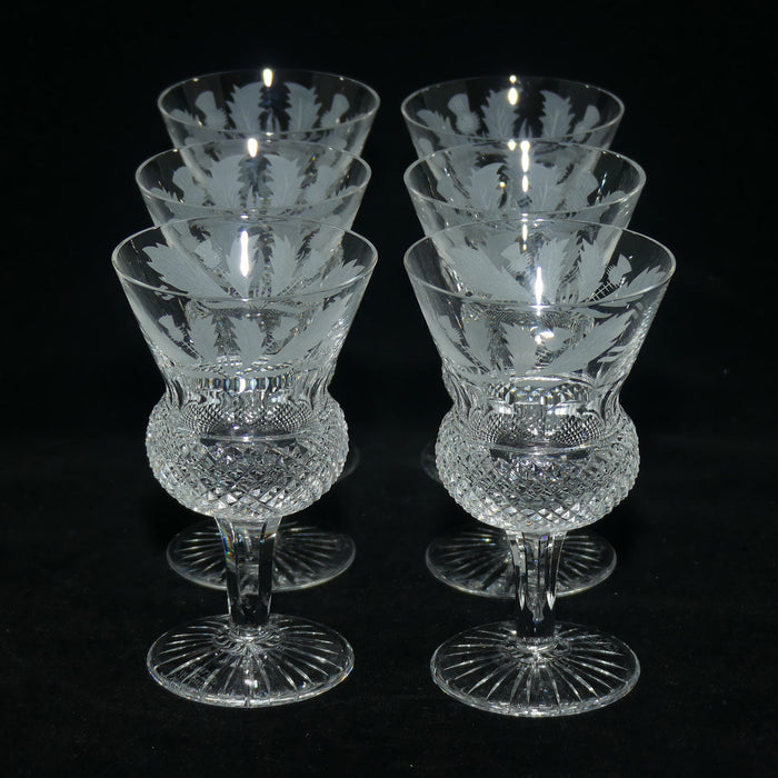 Edinburgh Crystal Thistle pattern set of 6 Sherry Wine Glasses 11c Roundabout Antiques