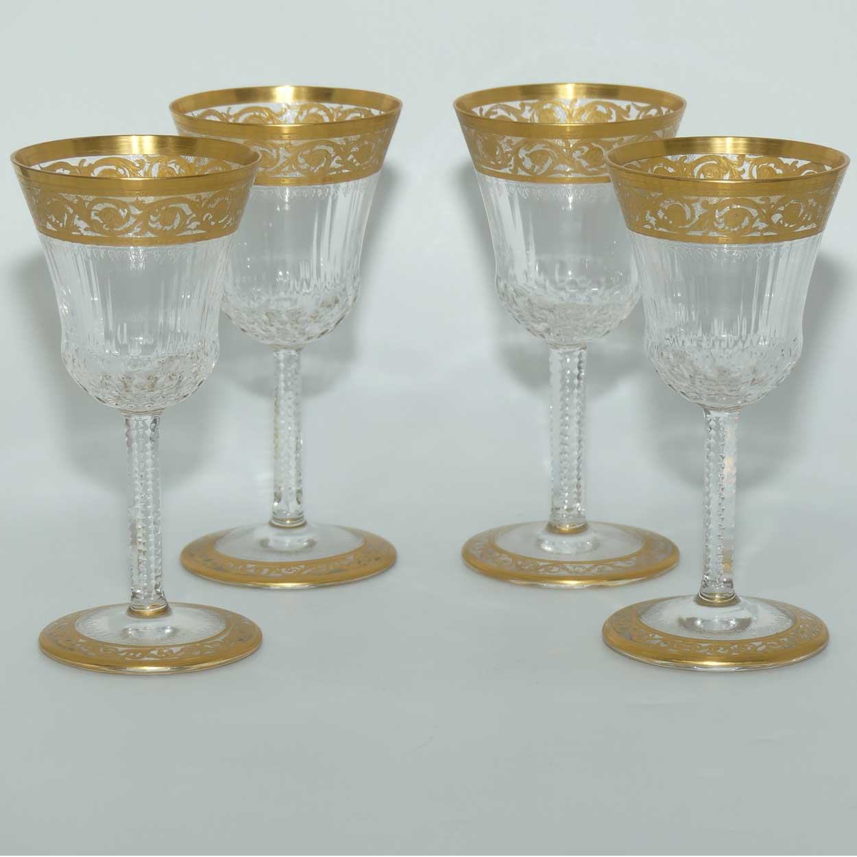St Louis Crystal France set of 4 Thistle Glasses | Gilt Open Border