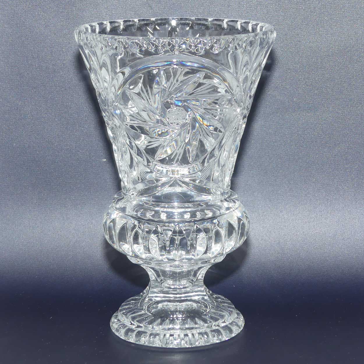 Heavy Crystal Thistle shape vase with pinwheel decoration