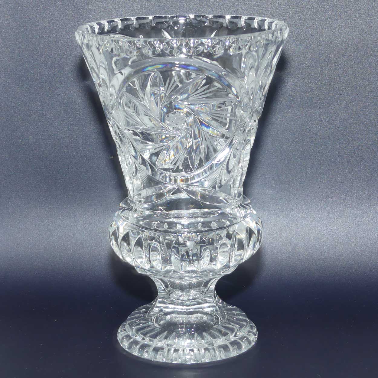 Heavy Crystal Thistle shape vase with pinwheel decoration