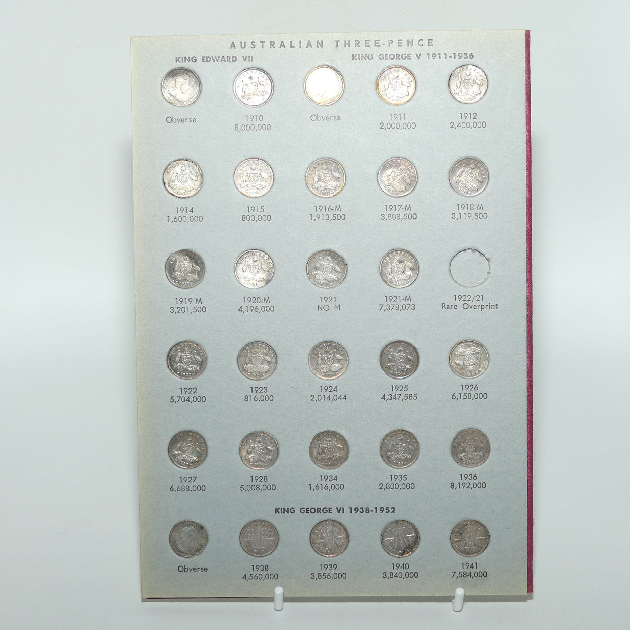 Hendo Australian Coin Album | Three Penny Set Complete but no 1922/21 overprint