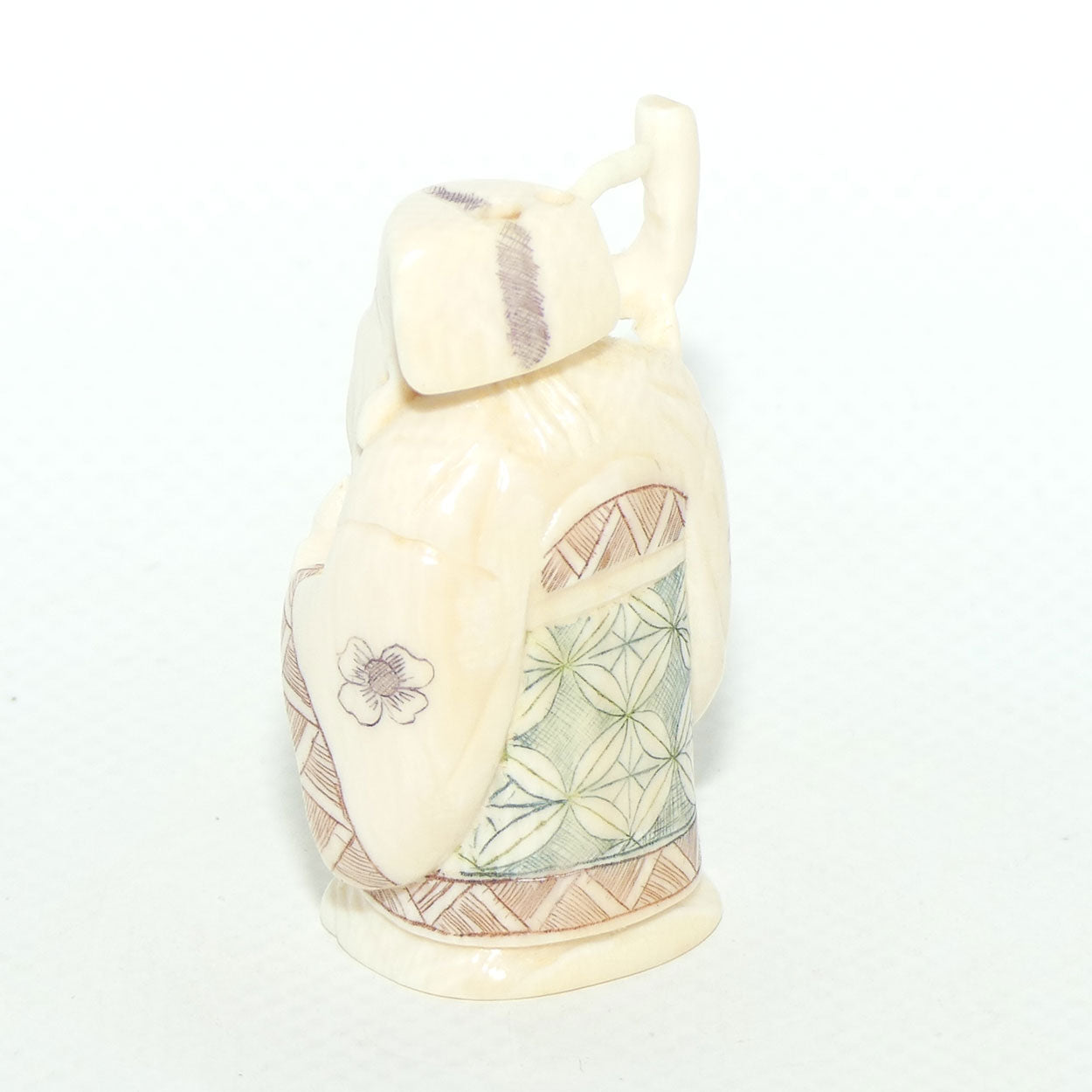 Japanese Carved Ivory Netsuke | Showa era | Man with Beard and Staff | Jurojin