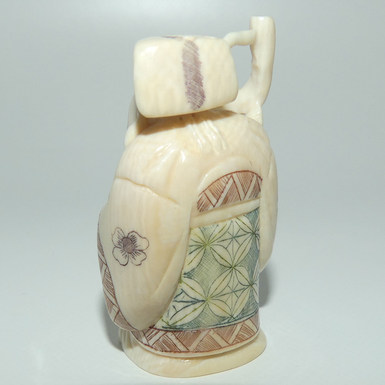 Japanese Carved Ivory Netsuke | Showa era | Man with Beard and Staff | Jurojin