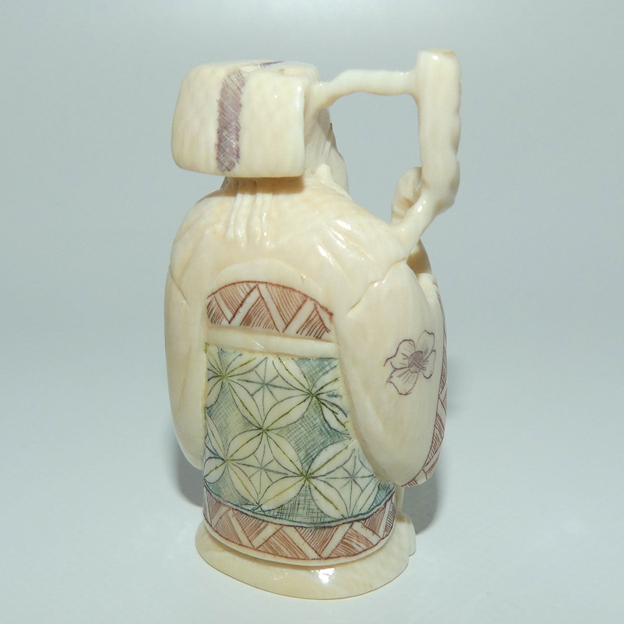 Japanese Carved Ivory Netsuke | Showa era | Man with Beard and Staff | Jurojin