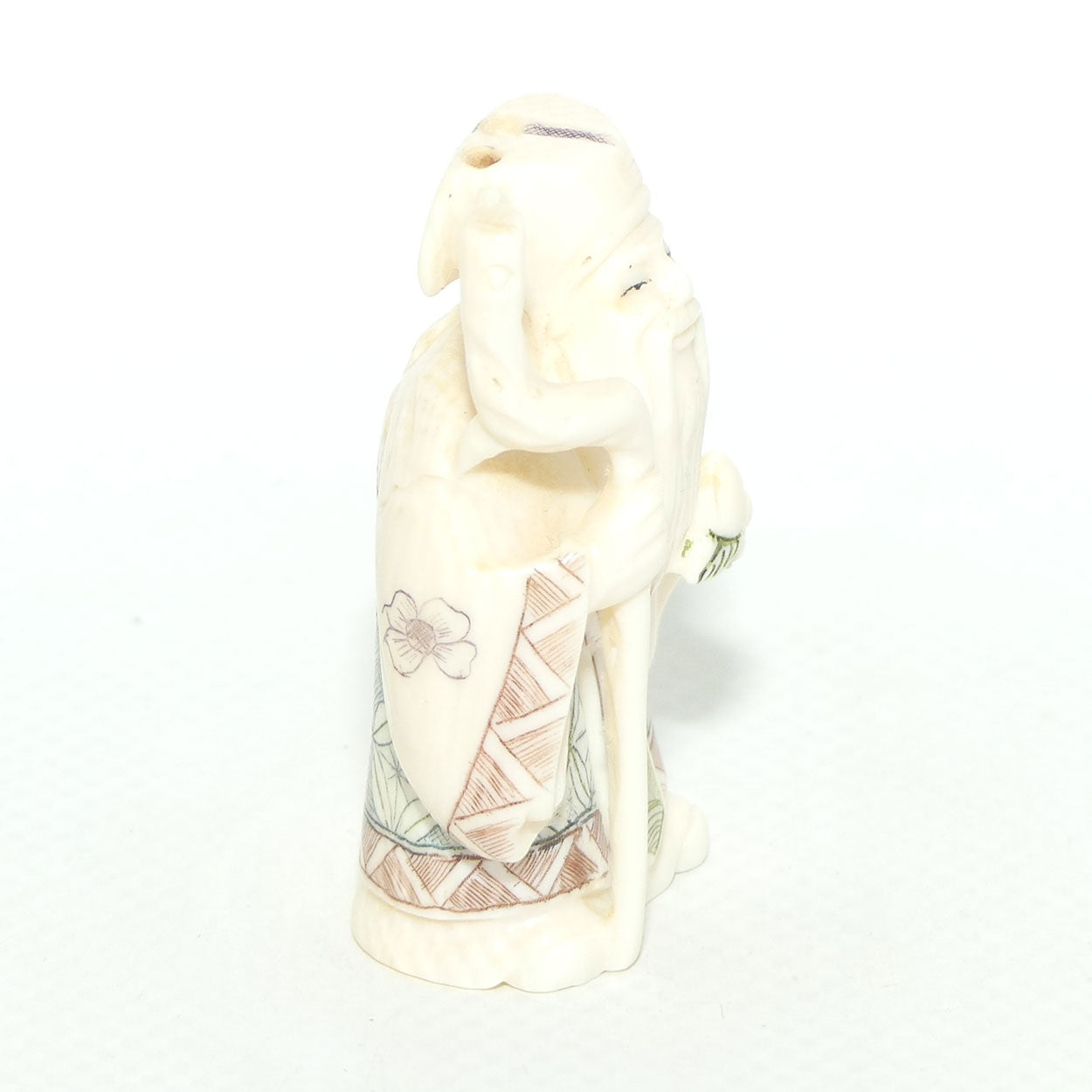 Japanese Carved Ivory Netsuke | Showa era | Man with Beard and Staff | Jurojin