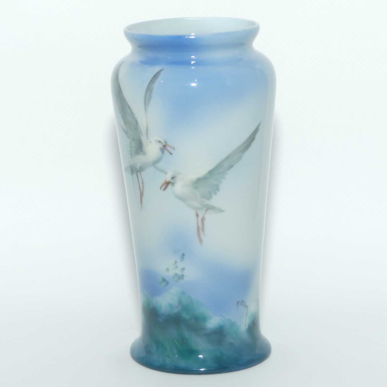 Royal Doulton Titanian glaze hand painted vase depicting Seagulls by Harry Allen