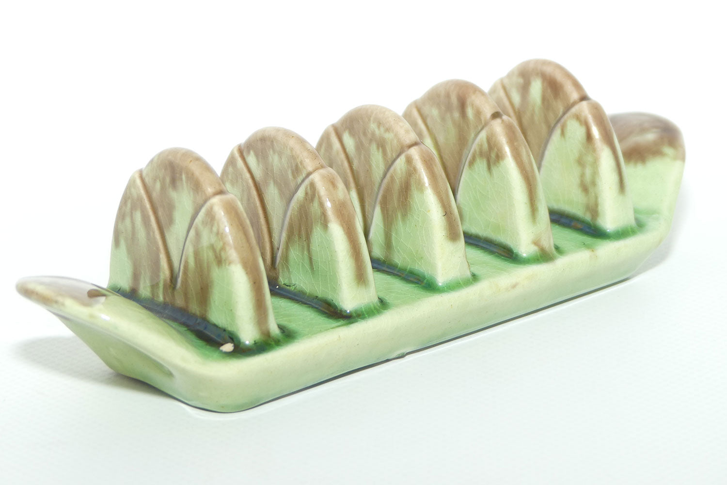 Vintage Stones Pottery Brisbane 4 Slice Green and Brown glaze toast rack