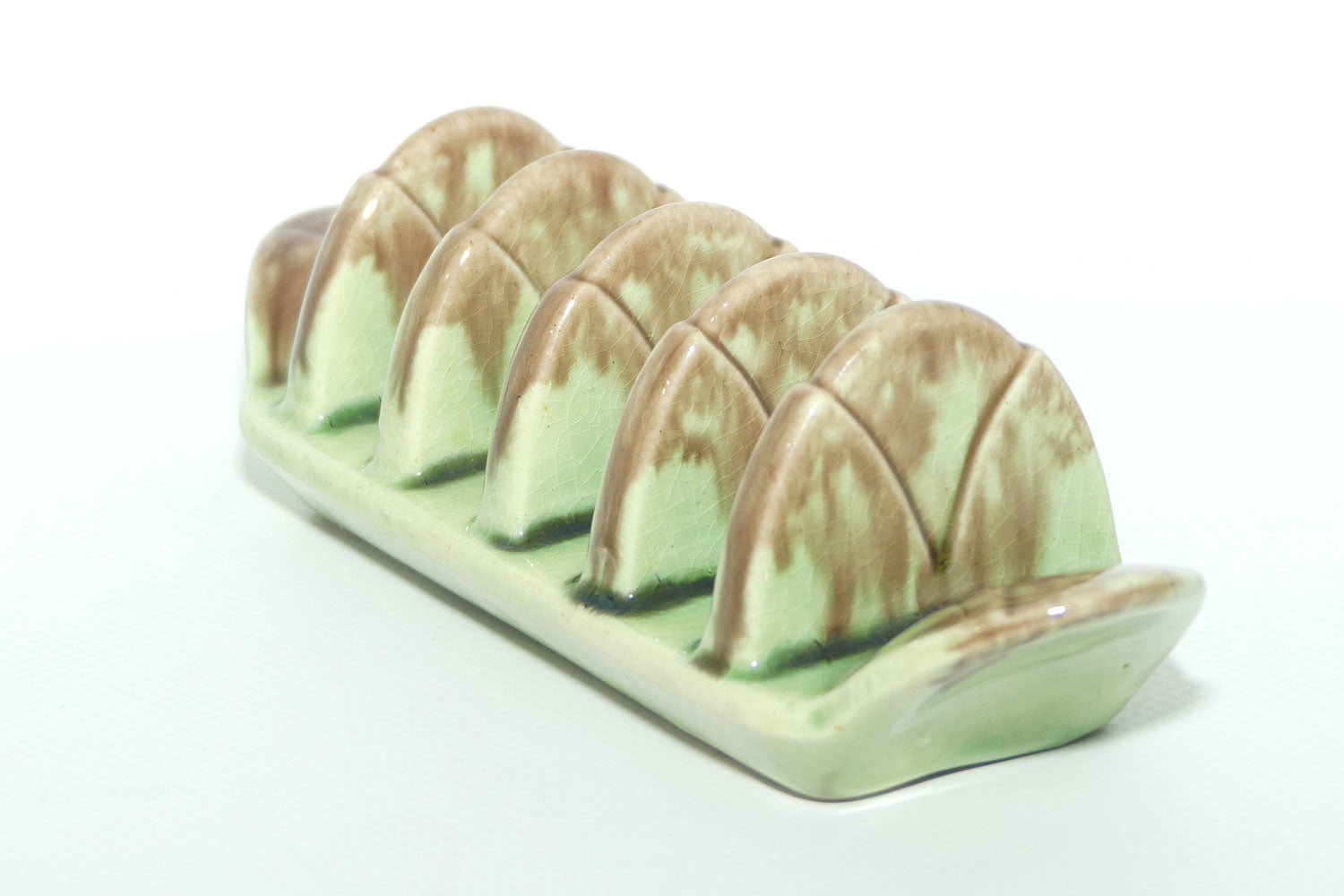 Vintage Stones Pottery Brisbane 4 Slice Green and Brown glaze toast rack