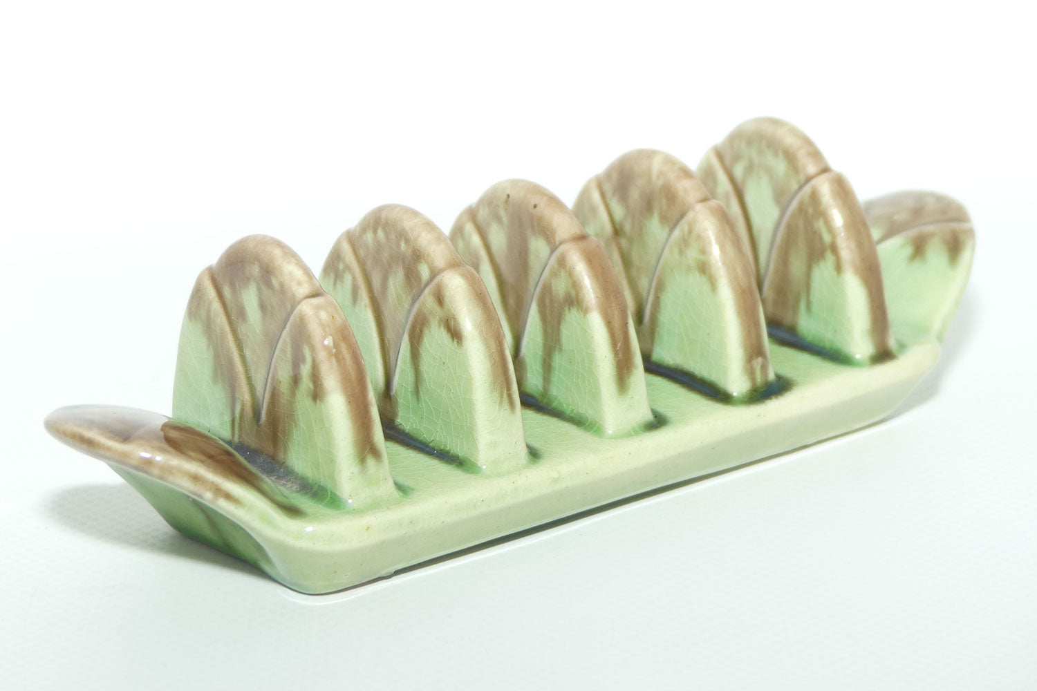 Vintage Stones Pottery Brisbane 4 Slice Green and Brown glaze toast rack