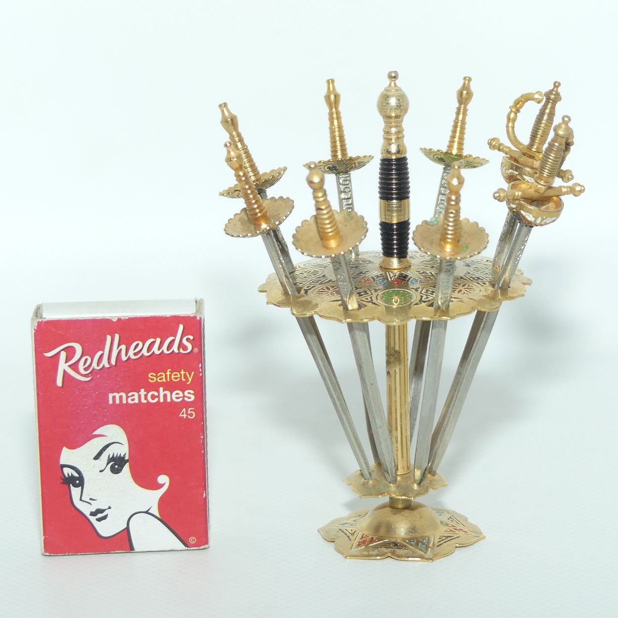 Mid Century Toldeo Spain collection of 8 Damascene Cocktail Sticks