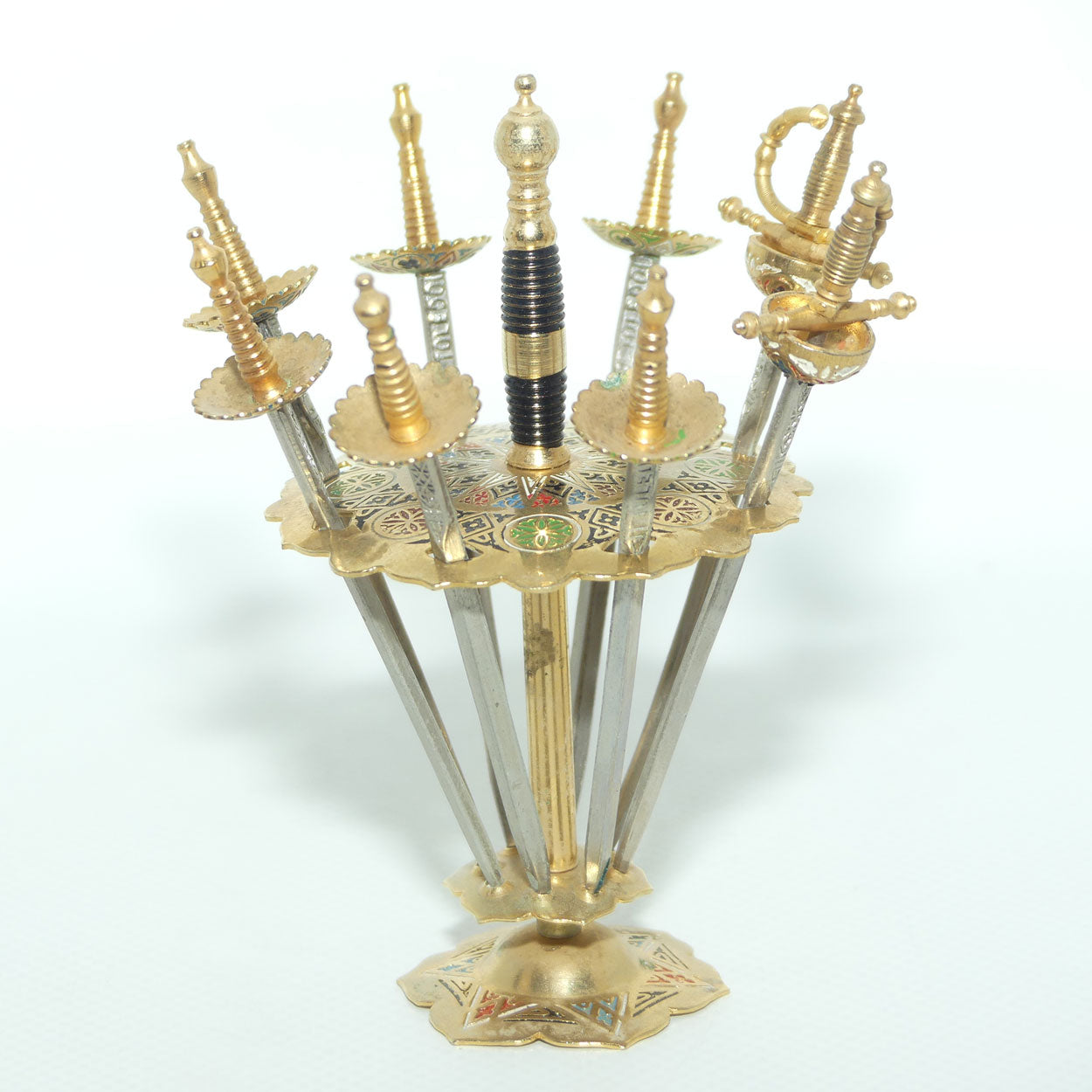 Mid Century Toldeo Spain collection of 8 Damascene Cocktail Sticks