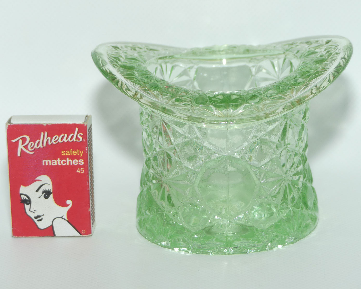 Fenton Pale Green Glass Top Hat vase | Fine Cut and Block pattern