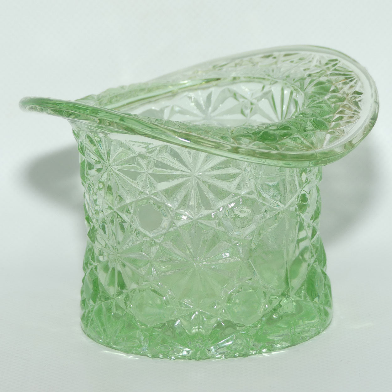 Fenton Pale Green Glass Top Hat vase | Fine Cut and Block pattern