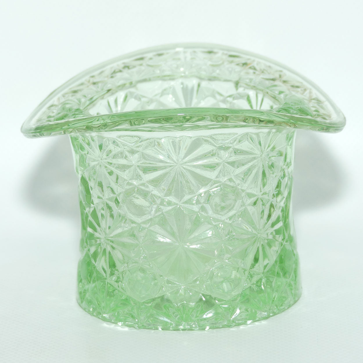 Fenton Pale Green Glass Top Hat vase | Fine Cut and Block pattern