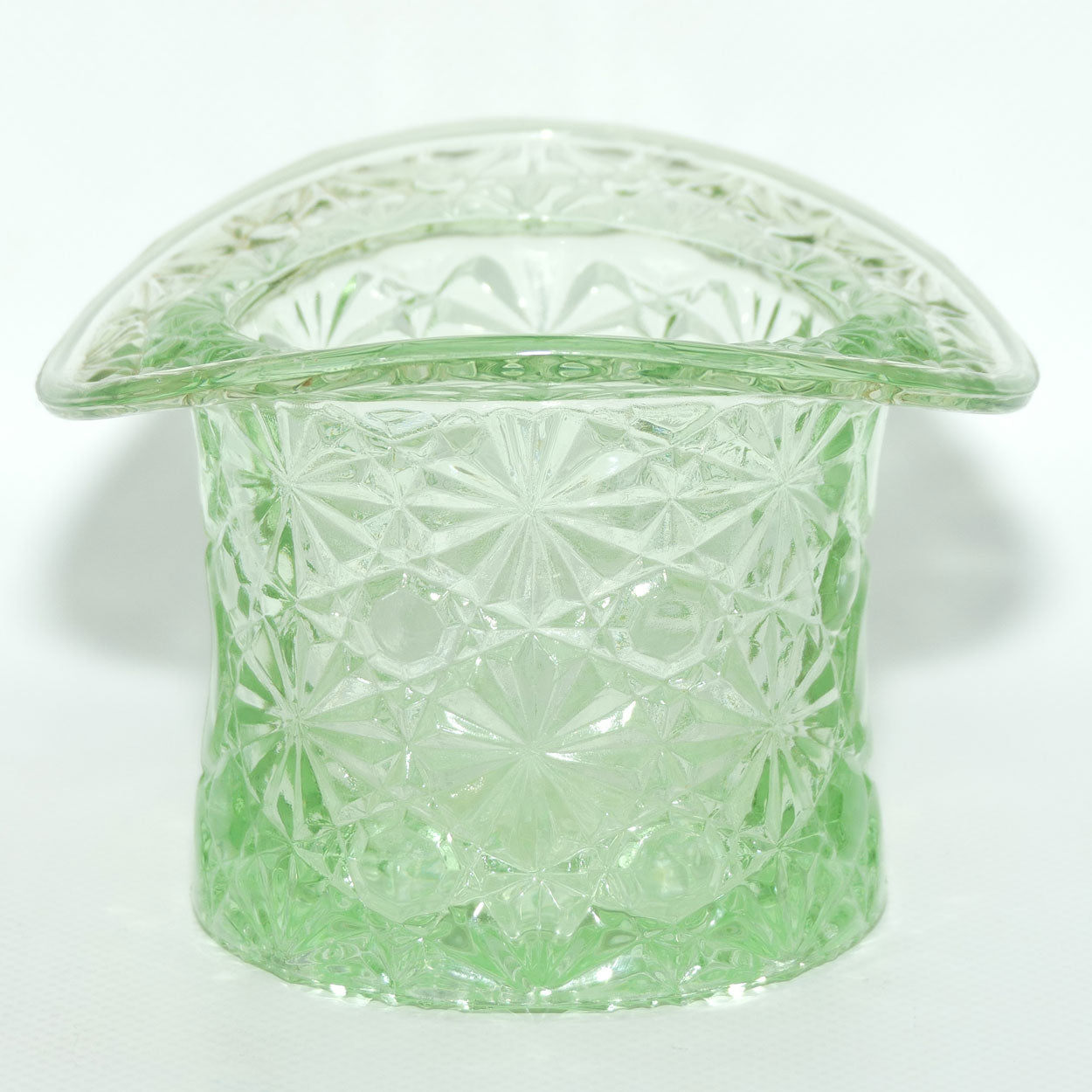 Fenton Pale Green Glass Top Hat vase | Fine Cut and Block pattern