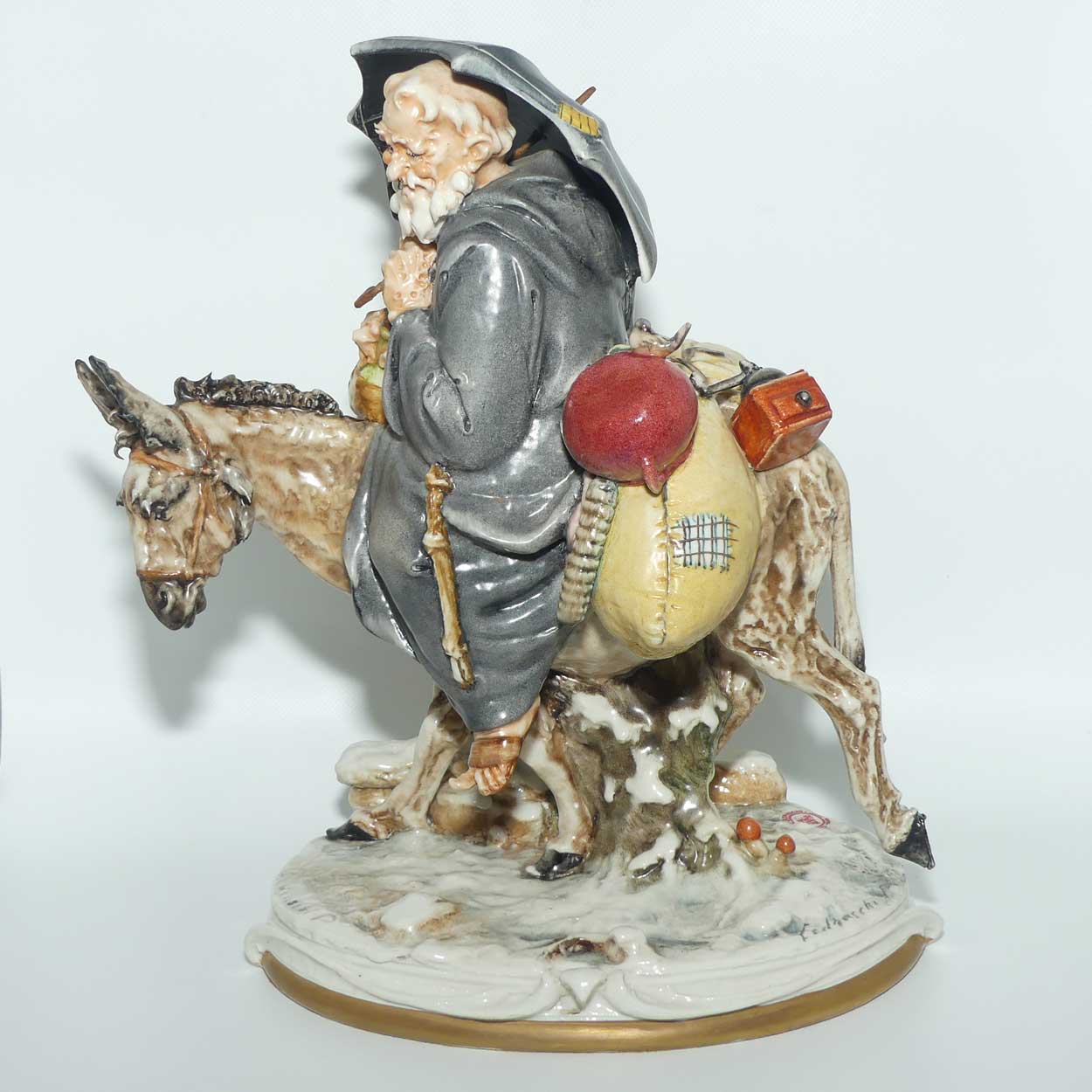 Vintage Capo Dimonte Creazoni Cedraschi porcelain Tramp on Donkey figure