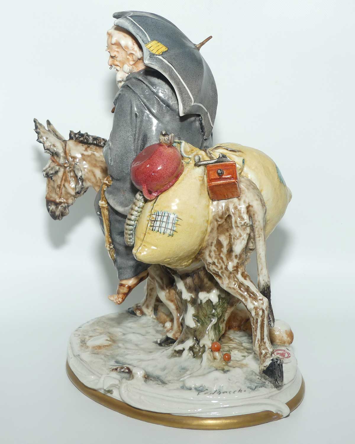 Vintage Capo Dimonte Creazoni Cedraschi porcelain Tramp on Donkey figure