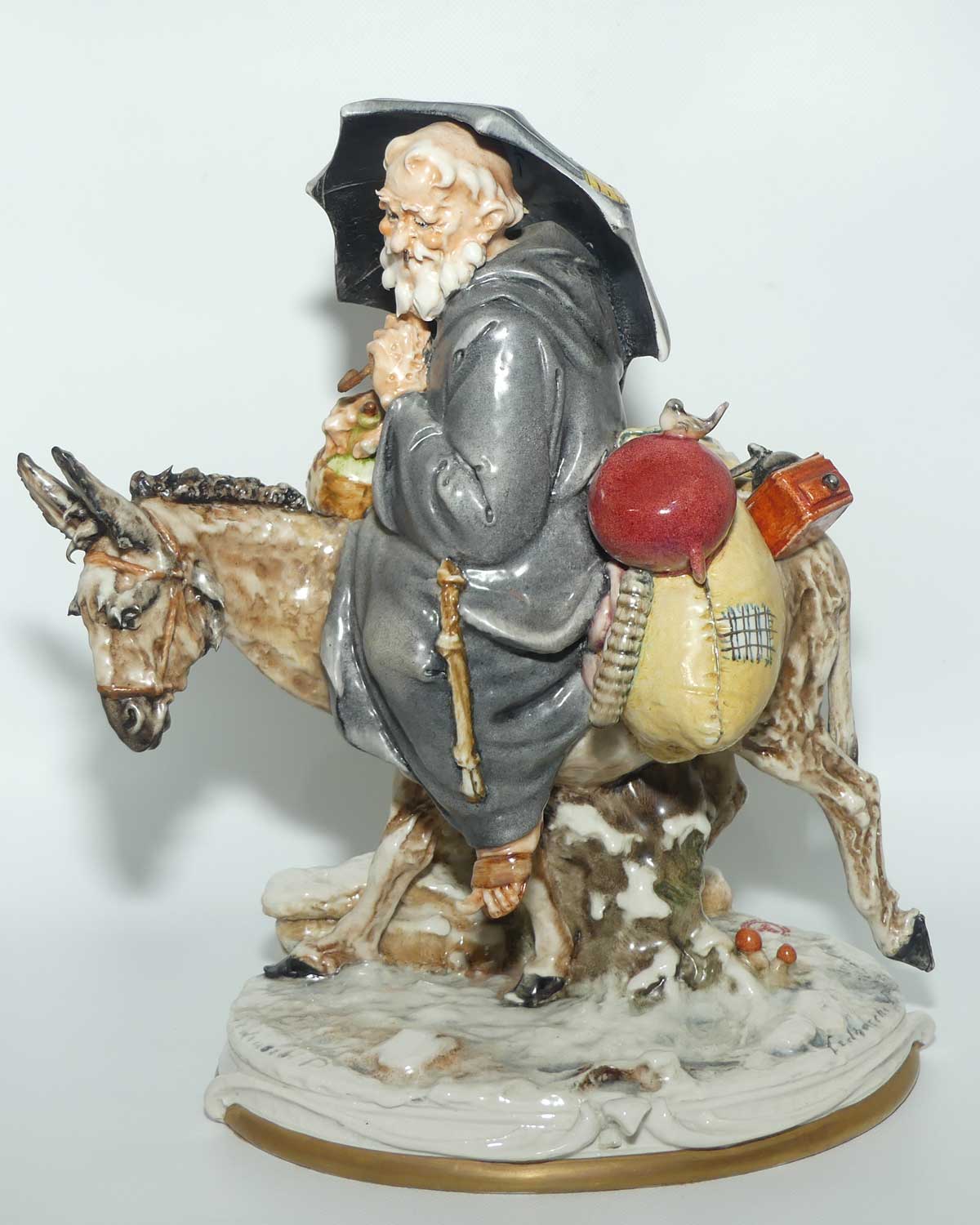 Vintage Capo Dimonte Creazoni Cedraschi porcelain Tramp on Donkey figure