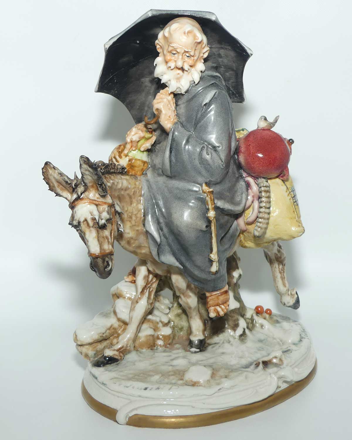 Vintage Capo Dimonte Creazoni Cedraschi porcelain Tramp on Donkey figure