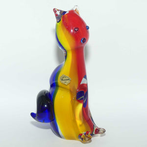 Large Murano Glass Tricolour Cat figure | Signed to base