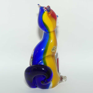 Large Murano Glass Tricolour Cat figure | Signed to base